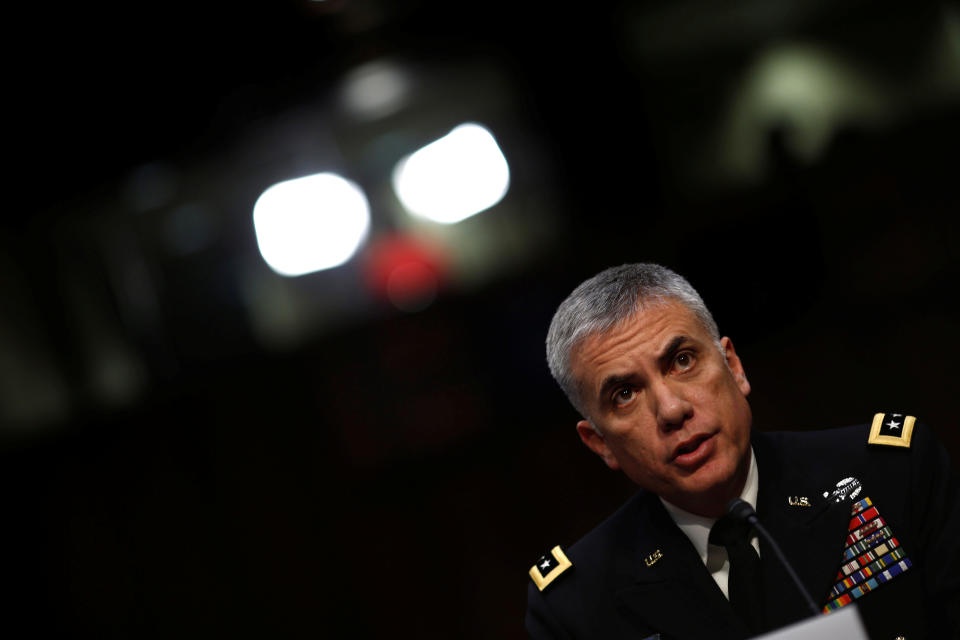 Lieutenant General Paul Nakasone, nominee to lead the National Security Agency and US Cyber Command, testifies before the Senate Intelligence Committee on Capitol Hill in Washington, U.S., March 15, 2018. REUTERS/Aaron P. Bernstein