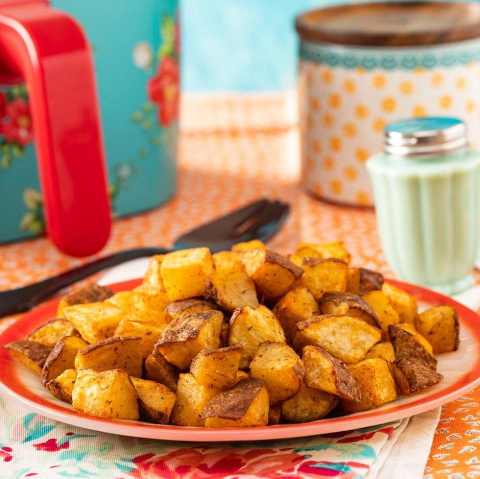 easter side dishes air fryer potatoes on red plate