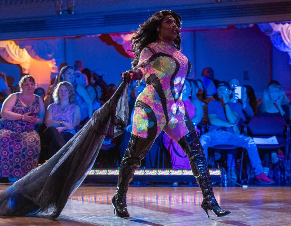 Drag performer Zon Legacy Phoenix during the Love Your Labels' Queer AF Fashion and Art Show held Sept. 8 at Mechanics Hall.