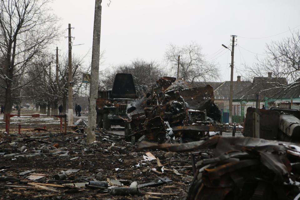 DONETSK, UKRAINE - MARCH 8: A view from a damaged civil settlement after a shelling, in the pro-Russian separatists-controlled Donetsk, Ukraine on March 8, 2022.âââââââ (Photo by Leon Klein/Anadolu Agency via Getty Images)