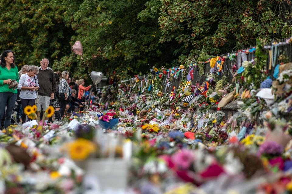 Floral tributes are laid in Christchurch, New Zealand, following the deadly attacks (Getty Images)