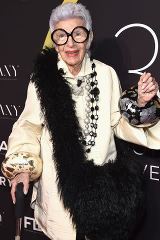 <p>Gary Gershoff/WireImage</p> Recipient of the Icon Award, Iris Apfel attends the 30th FN Achievement awards at IAC Headquarters on November 29, 2016 in New York City.