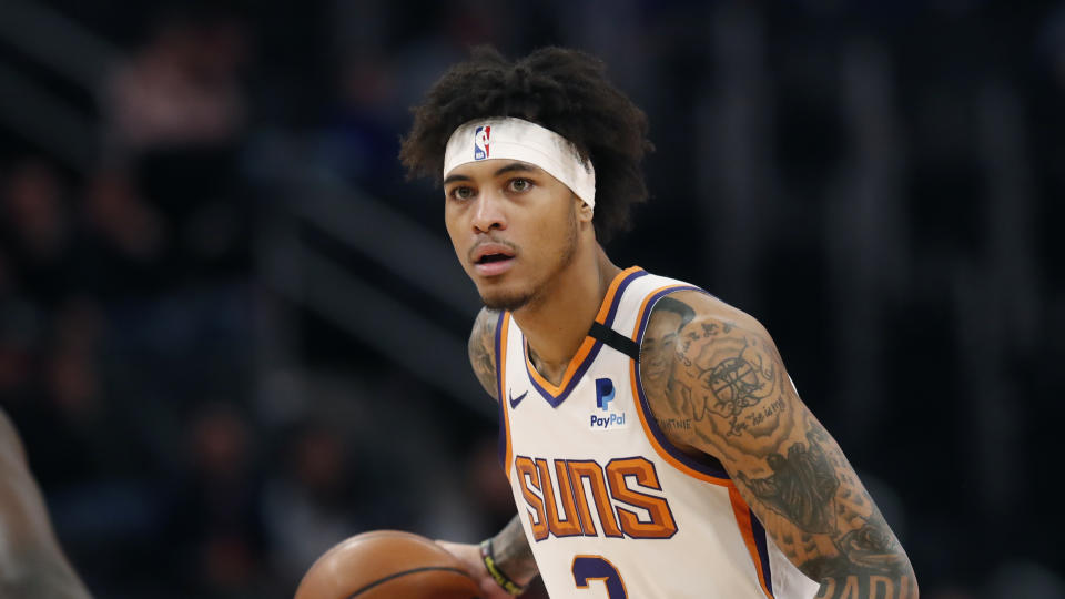 Phoenix Suns forward Kelly Oubre Jr. is seen during the first half of an NBA basketball game, Wednesday, Feb. 5, 2020, in Detroit. (AP Photo/Carlos Osorio)