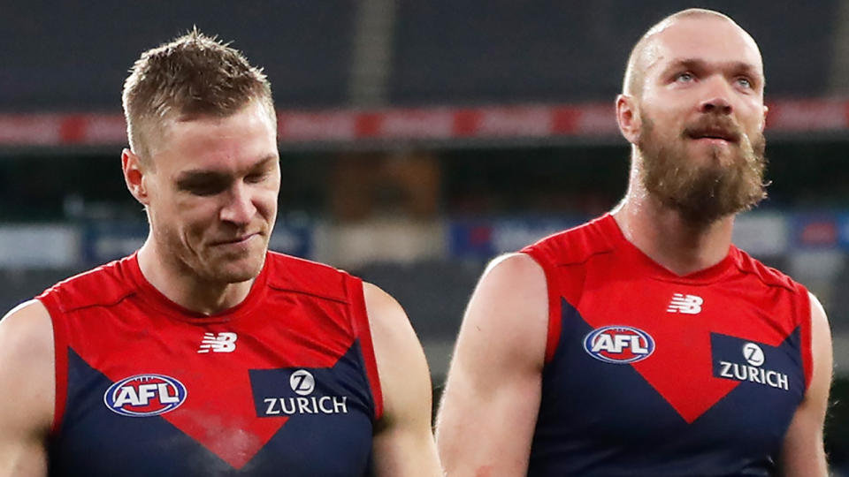 The Melbourne Demons flew to Brisbane on Saturday morning, only to earn their game against the Gold Coast would need to be re-scheduled when they landed. (Photo by Michael Willson/AFL Photos via Getty Images)