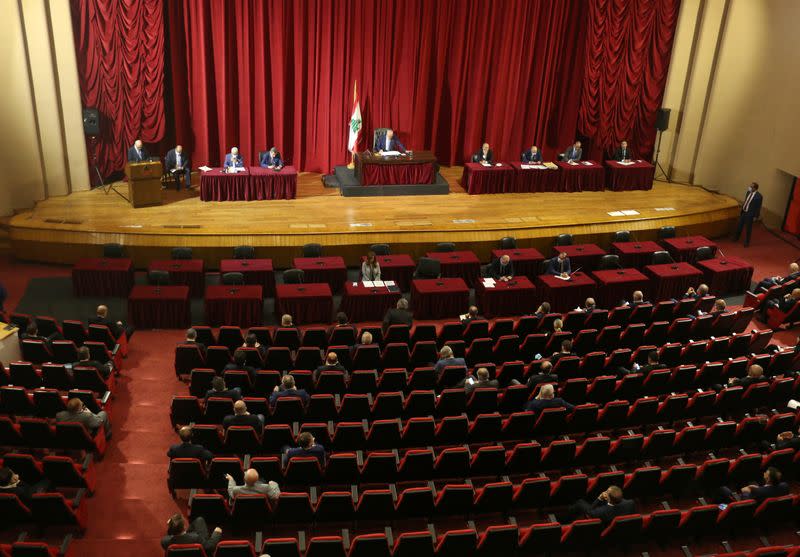 Lebanese Parliament Speaker Nabih Berri heads a parliamentary session at UNESCO Palace in Beirut