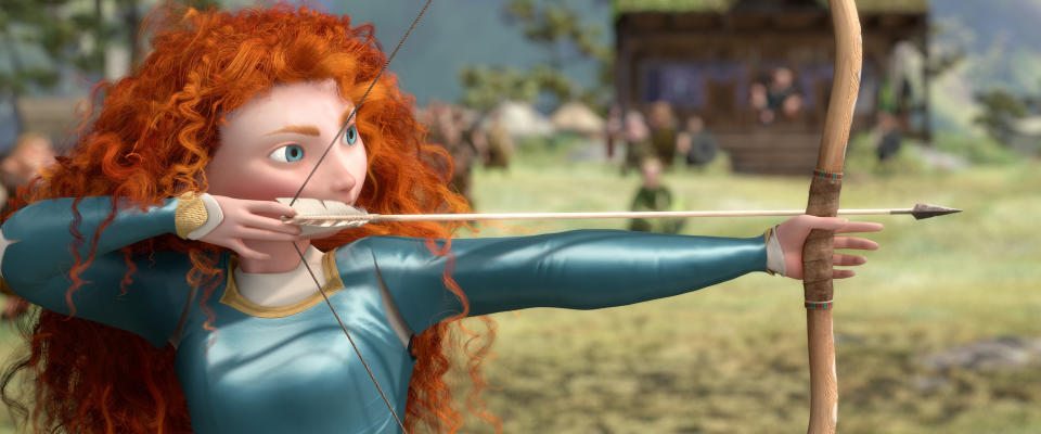 Merida preparing to shoot an arrow
