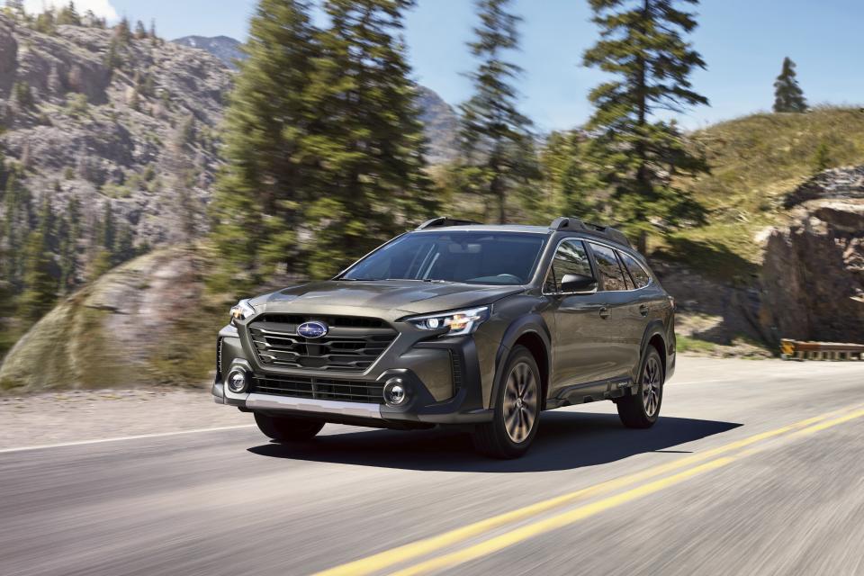 This photo provided by Subaru shows the 2025 Outback. The outdoorsy Outback comes standard with all-wheel drive and gets up to an EPA-estimated 28 mpg combined from its base engine. (Courtesy of Subaru of North America via AP)