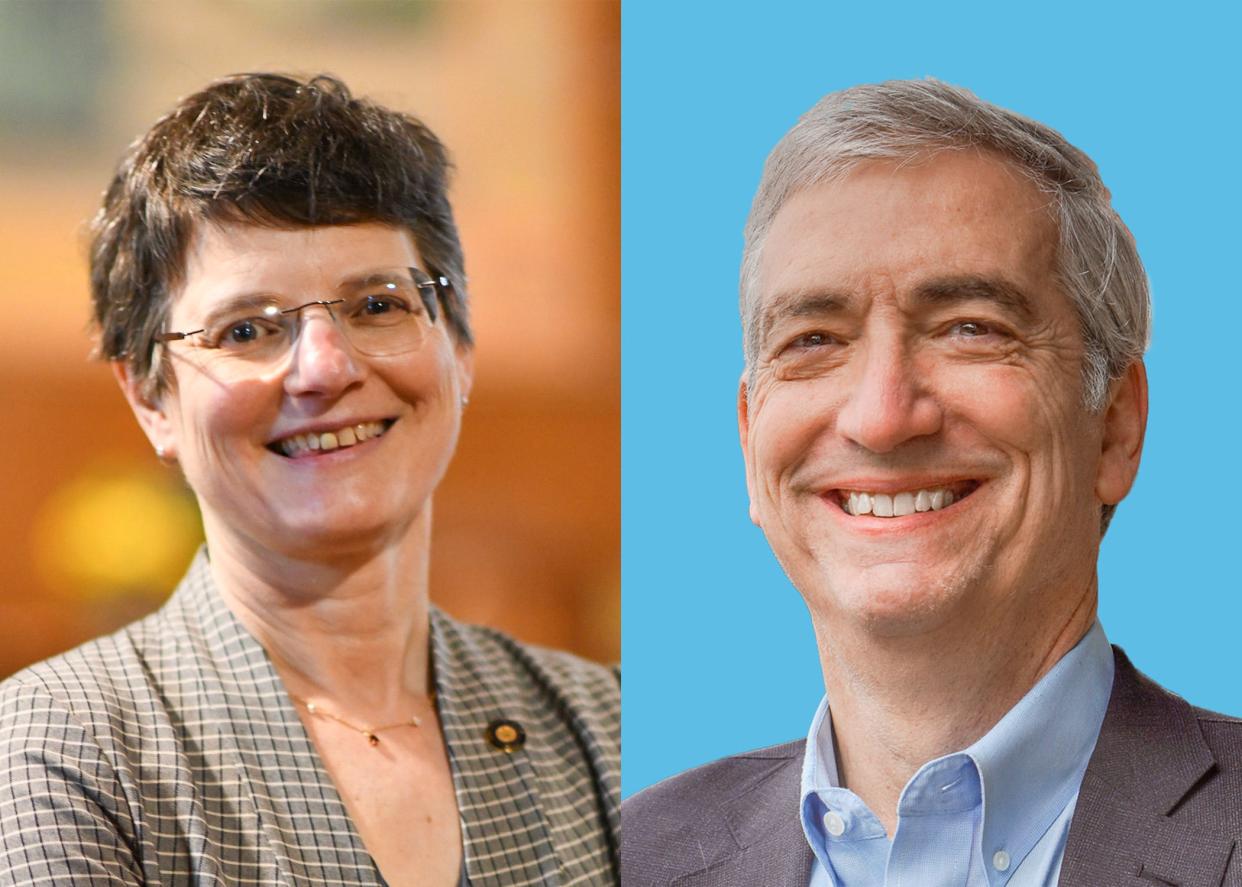 Democrats Elizabeth Steiner and Jeff Gudman are running for their party's nomination to run for state treasurer in the November general election.