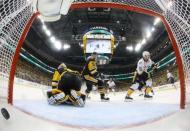 May 29, 2017; Pittsburgh, PA, USA; Nashville Predators center Frederick Gaudreau (32) scores a goal past Pittsburgh Penguins goalie Matt Murray (30) during the third period in game one of the 2017 Stanley Cup Final at PPG PAINTS Arena. Mandatory Credit: Bruce Bennett/Pool Photo via USA TODAY Sports