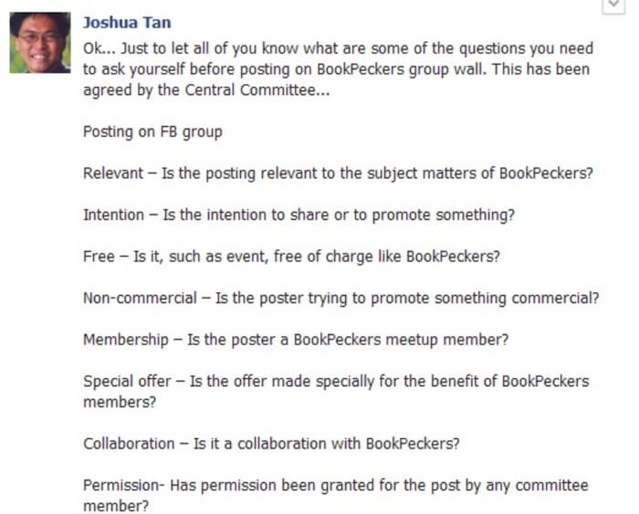 Joshua Tan Facebook Status