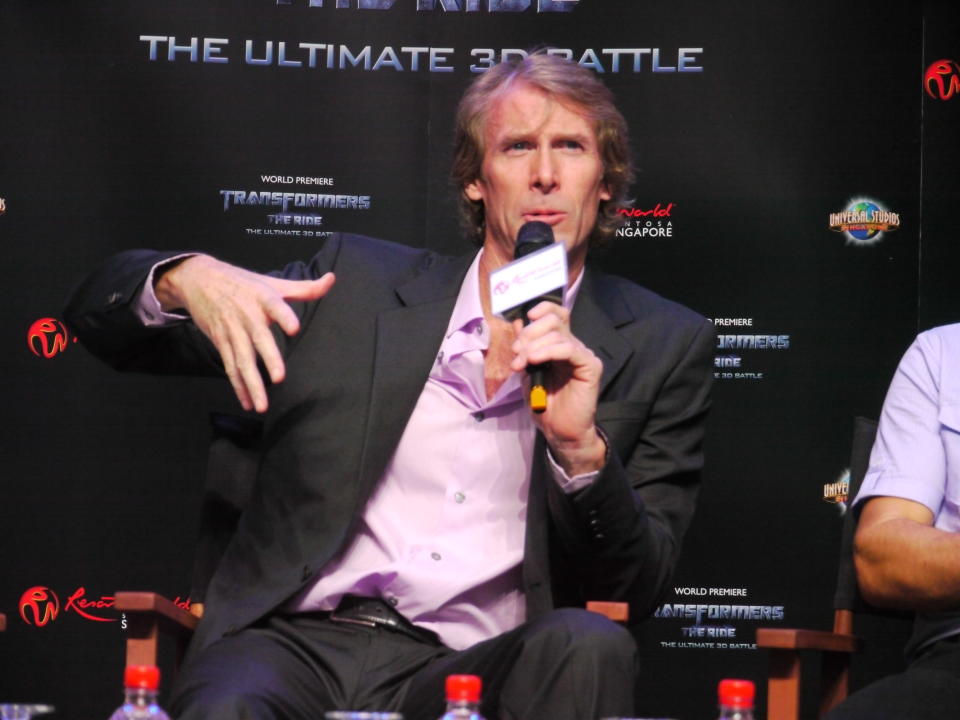Michael Bay is the creative consultant for the Transformers ride and the director and producer for the Transformers movies. (Yahoo! photo/Fann Sim)