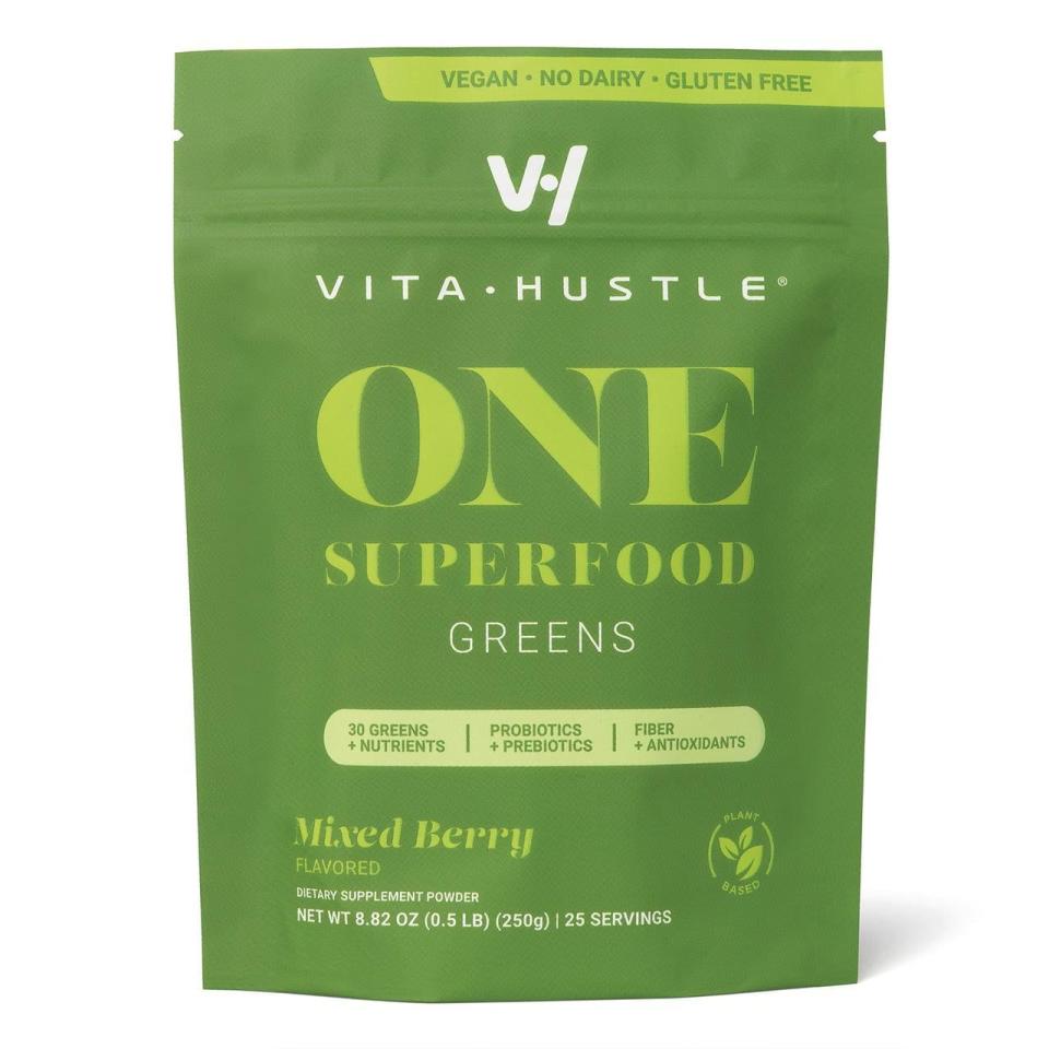 <p><a href="https://go.redirectingat.com?id=74968X1596630&url=https%3A%2F%2Fwww.walmart.com%2Fip%2FVitaHustle-One-Superfood-Greens-Powder-Drink-Mix-for-Digestion-Detox-with-Probiotics-Mixed-Berry-25-Servings%2F1275290919&sref=https%3A%2F%2F" rel="nofollow noopener" target="_blank" data-ylk="slk:Shop Now;elm:context_link;itc:0;sec:content-canvas" class="link ">Shop Now</a></p><p>One Superfood Greens Powder Drink Mix</p><p>walmart.com</p><p>$24.98</p>