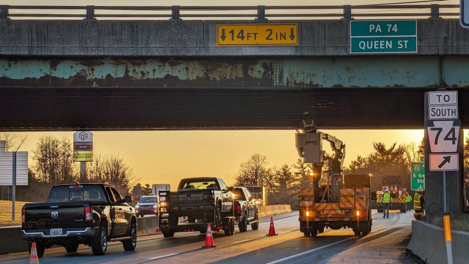 The I-83 Queen Street bridge is being inspected after it was struck Dec. 12, 2023.