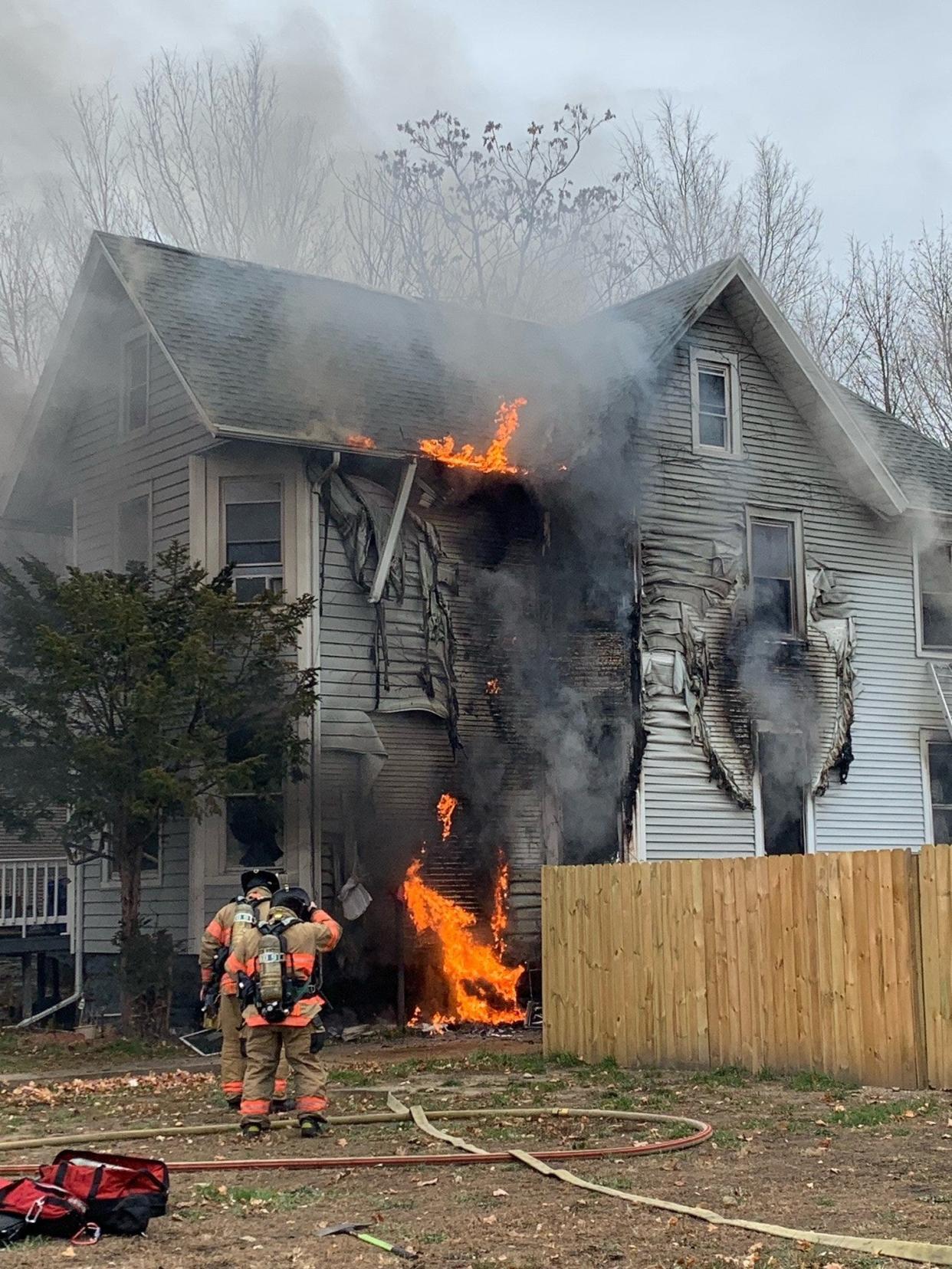 A house caught fire Monday, Nov. 29, 2021, in the 1000 block of North Church Street in Rockford.
