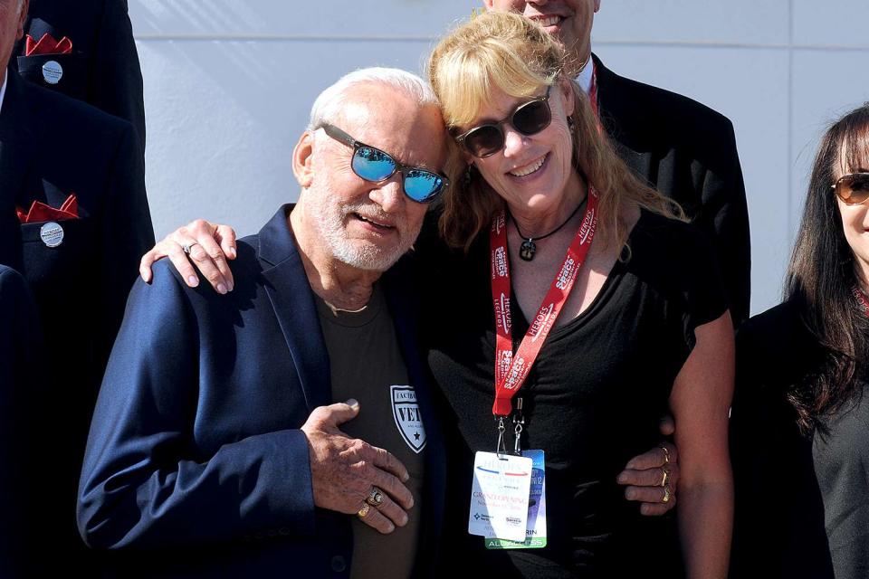 <p>Paul Hennessy / Alamy Stock Photo</p> Former astronaut Buzz Aldrin (left), accompanied by his daughter, Janice Aldrin, in 2016
