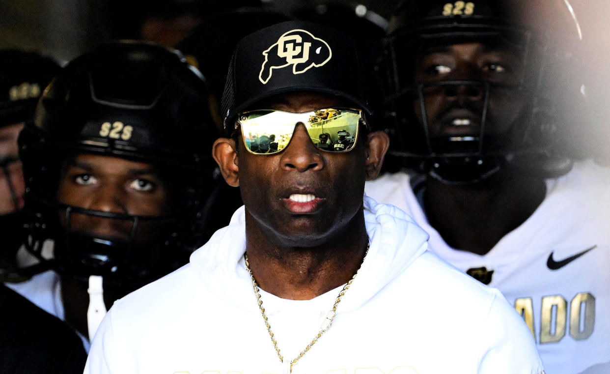 Pasadena, CA - October 28:  Head coach Deion Sanders of the Colorado Buffaloes prior to a NCAA Football game between the UCLA Bruins and the Colorado Buffaloes at the Rose Bowl in Pasadena on Saturday, October 28, 2023. (Photo by Keith Birmingham/MediaNews Group/Pasadena Star-News via Getty Images)