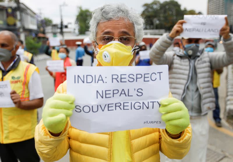 FILE PHOTO: Activists protest against the alleged encroachment of Nepal border by India in far west of Nepal, in Kathmandu