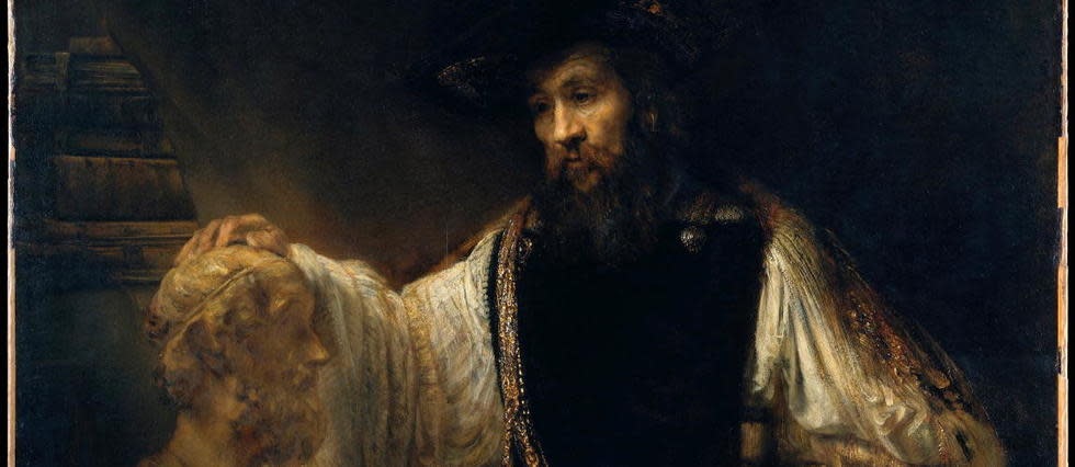 « Représentation d'Aristote face au buste d'Homère », peinture de Rembrandt, vers 1653.
