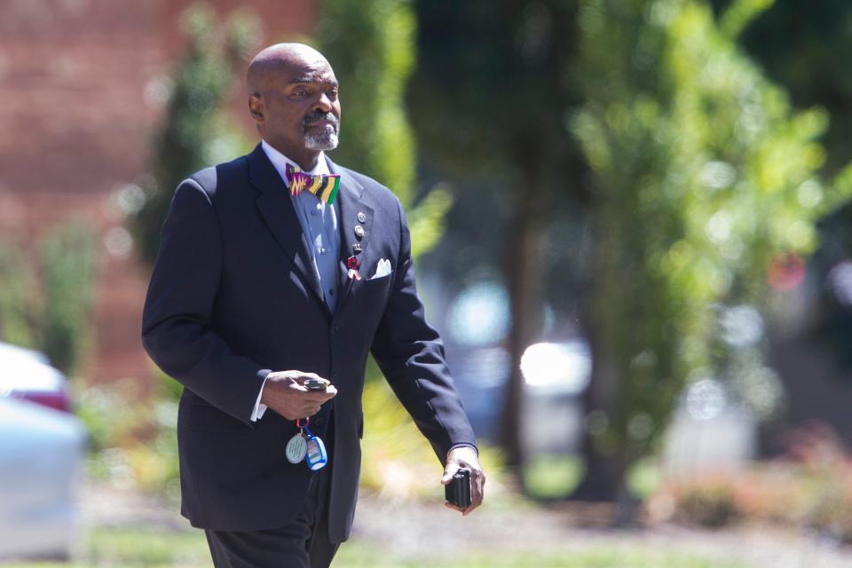 State Rep. G.A. Hardaway exits the “Celebration of Life” service for former U.S. Congressman and Tennessee Gov. Don Sundquist at Christ Church Memphis in Memphis, Tenn., on Thursday, August 31, 2023.