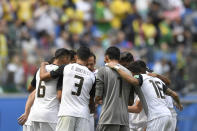 <p>Brazil and Costa Rica enter the arena – it’s time for kick-off! </p>