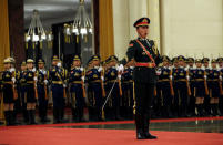 Members of the honour guards practice ahead of a welcoming ceremony for Israeli Prime Minister Benjamin Netanyahu at the Great Hall of the People in Beijing, China March 20, 2017. REUTERS/Jason Lee