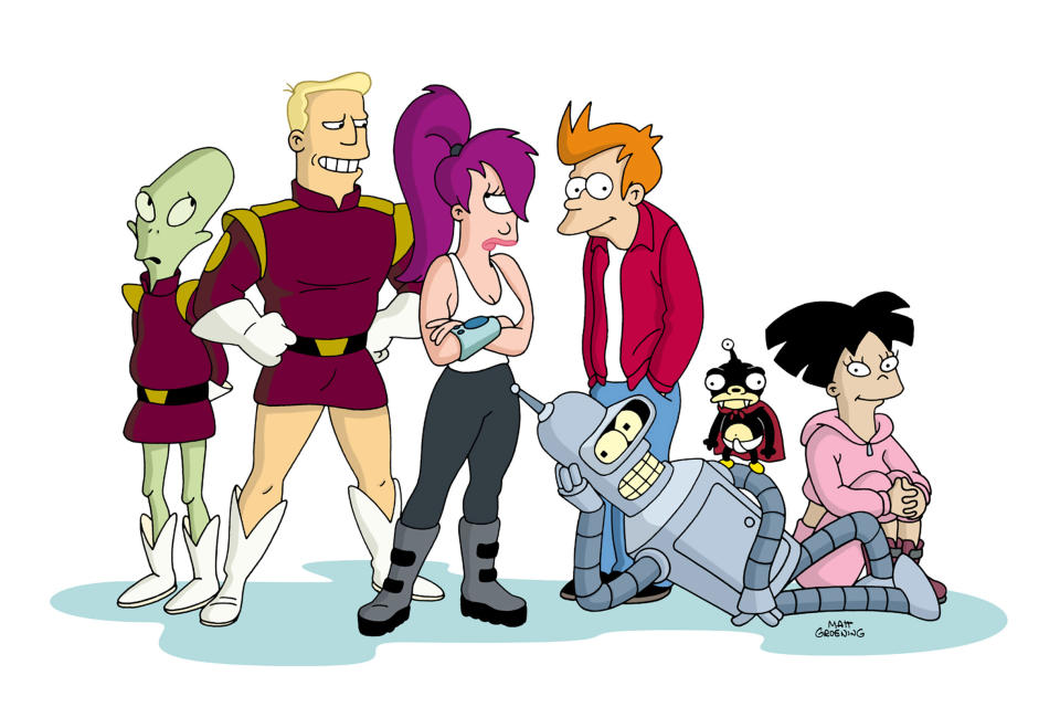 FUTURAMA, Kif Kroker, Zapp Brannigan, Leela, Fry, Bender, Nibbler, Amy, 1999-present.TM and Copyright (c) 20th Century Fox Film Corp. All rights reserved.