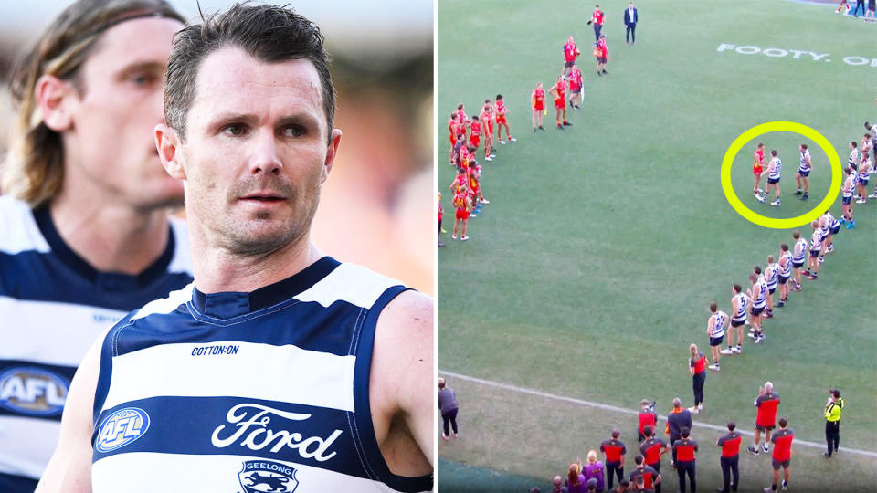Patrick Dangerfield and the Geelong Cats showed their respect for David Swallow. Image: Getty/Fox Footy