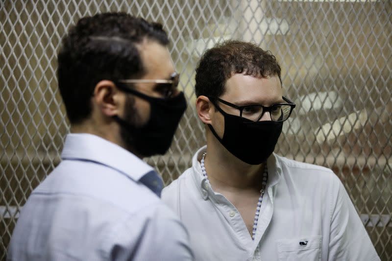 Luis Enrique and Ricardo, sons of former Panamanian President Ricardo Martinelli, are seen after being detained to face extradition to the U.S. on money laundering charges, in Guatemala City