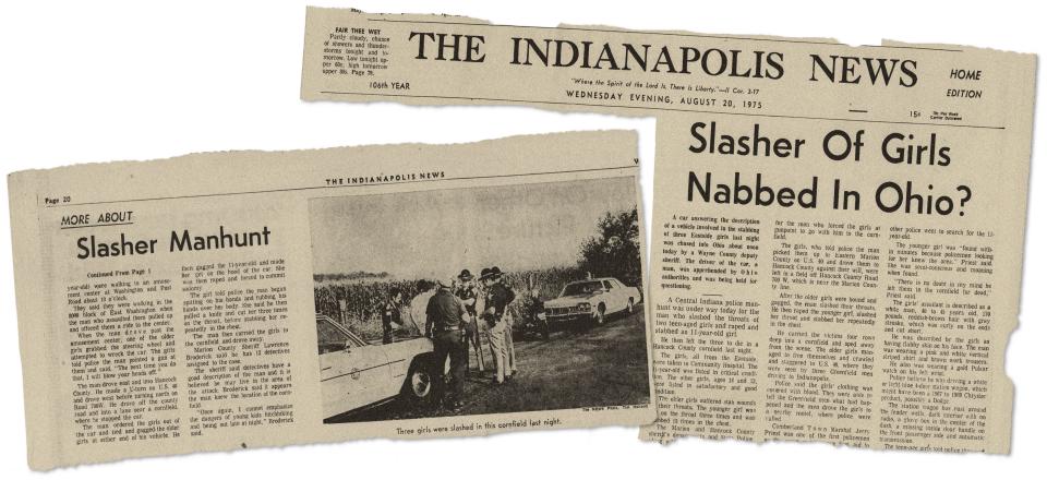 The August 20, 1975 evening edition the Indianapolis News carried the story of the slasher attack and the arrest of a man police believed to be the suspect.