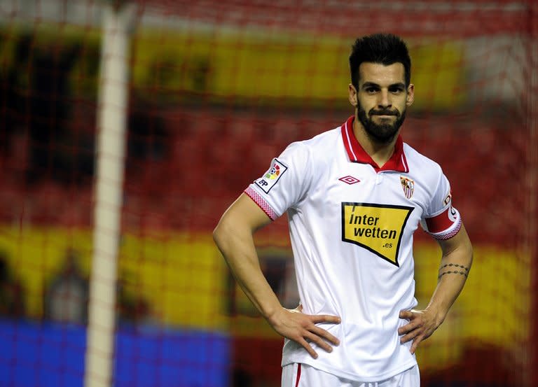 Sevilla's Alvaro Negredo, seen here during their Spanish La Liga match against Malaga, at the Ramon Sanchez Pizjuan stadium in Sevilla, on December 15, 2012. Malaga won 2-0