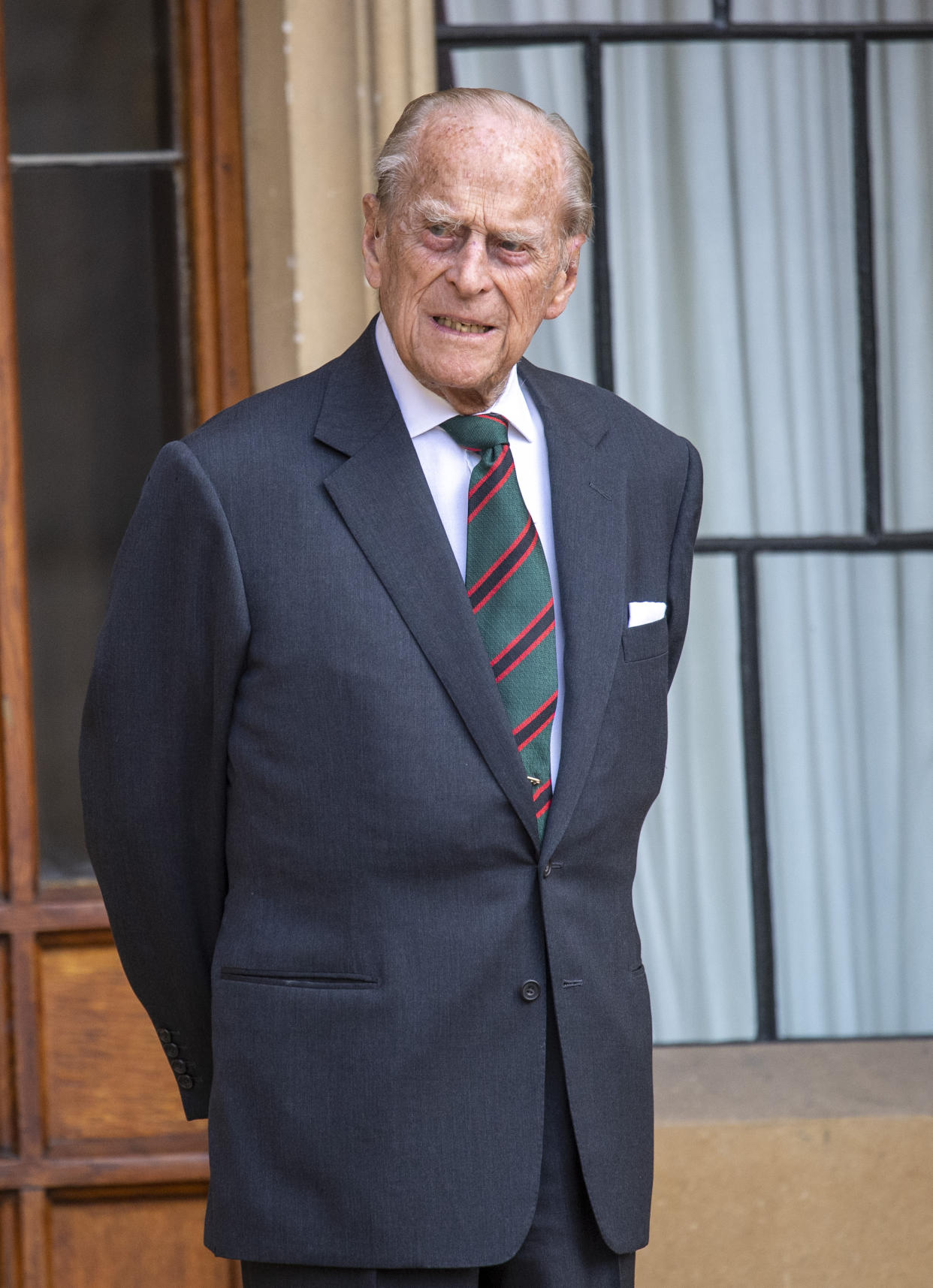 Prince Philip, Duke of Edinburgh attends a ceremony to mark the transfer of the Colonel-in-Chief of The Rifles at Windsor Castle on July 22, 2020.  The 99 year old Duke is stepping down from his role as Colonel-in-Chief after 67 years of service and is transferring it to Camilla,Duchess of Cornwall.