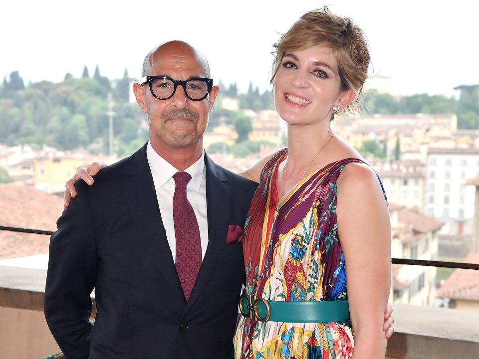 Stanley Tucci and Felicity Blunt attends the Salvatore Ferragamo Private Dinner at Palazzo Vecchio during Pitti Immagine Uomo 96 on June 11, 2019 in Florence, Italy.