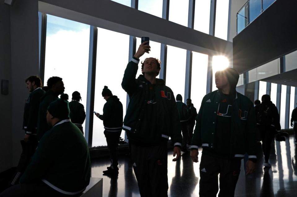 Rutgers football and the Miami Hurricanes visit One World Observatory and then visited the 9/11 Memorial and Museum. Photos via the New York Yankees and the Bay Boy Mowers Pinstripe Bowl.