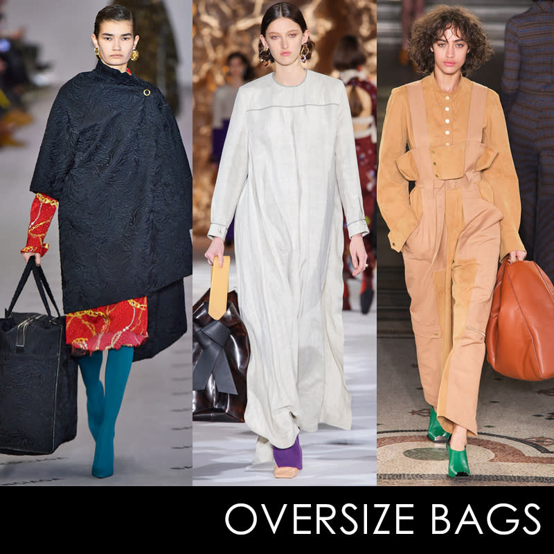 <p>Move over minis, because bigger is better this fall. We're talking gigantic carryalls in canvas, patent and leather.</p> <h4>Balenciaga, Acne Studios, Stella McCartney. Photos: Getty Images, ImaxTree.</h4> <p> <strong>Related Articles</strong> <ul> <li><a rel="nofollow noopener" href="http://thezoereport.com/fashion/style-tips/box-of-style-ways-to-wear-cape-trend/?utm_source=yahoo&utm_medium=syndication" target="_blank" data-ylk="slk:The Key Styling Piece Your Wardrobe Needs;elm:context_link;itc:0;sec:content-canvas" class="link ">The Key Styling Piece Your Wardrobe Needs</a></li><li><a rel="nofollow noopener" href="http://thezoereport.com/living/wellness/beauty-rituals-can-help-depression/?utm_source=yahoo&utm_medium=syndication" target="_blank" data-ylk="slk:How Beauty Rituals Can Help With Depression;elm:context_link;itc:0;sec:content-canvas" class="link ">How Beauty Rituals Can Help With Depression</a></li><li><a rel="nofollow noopener" href="http://thezoereport.com/living/work/kate-middleton-private-secretary-job/?utm_source=yahoo&utm_medium=syndication" target="_blank" data-ylk="slk:Your Dream Job Awaits—Kate Middleton Is Hiring;elm:context_link;itc:0;sec:content-canvas" class="link ">Your Dream Job Awaits—Kate Middleton Is Hiring</a></li> </ul> </p>