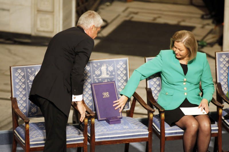 2010年12月10日諾貝爾和平獎頒獎典禮，委員會以空椅代表劉曉波（AP）