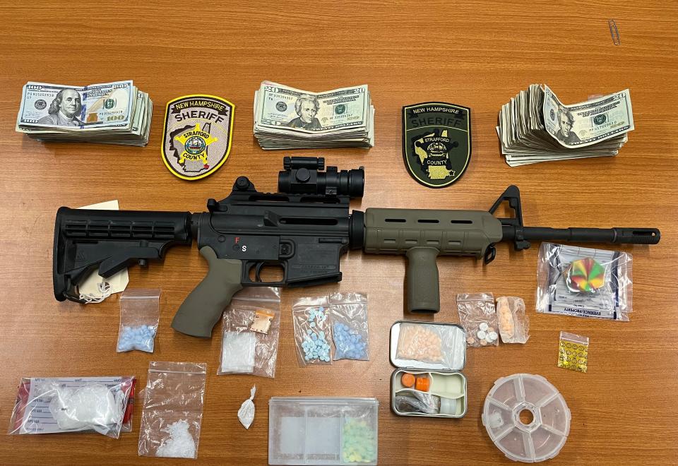 The Strafford County sheriff's office says law enforcement confiscated drugs, guns and money during the arrest of Jacob King of Milton.