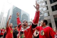 Jun 18, 2015; Chicago, IL, USA; Chicago Blackhawks fans cheer during the 2015 Stanley Cup championship parade and rally at Soldier Field. Mandatory Credit: Jon Durr-USA TODAY Sports