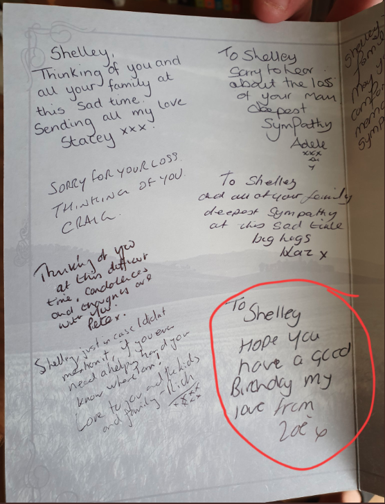 Messages inside a condolence card