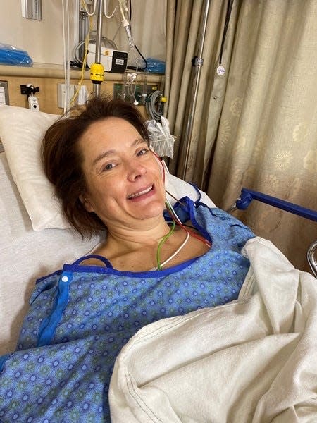 Jennifer Nichols after kidney transplant surgery in March. She donated one of her kidneys to Charles Raski.