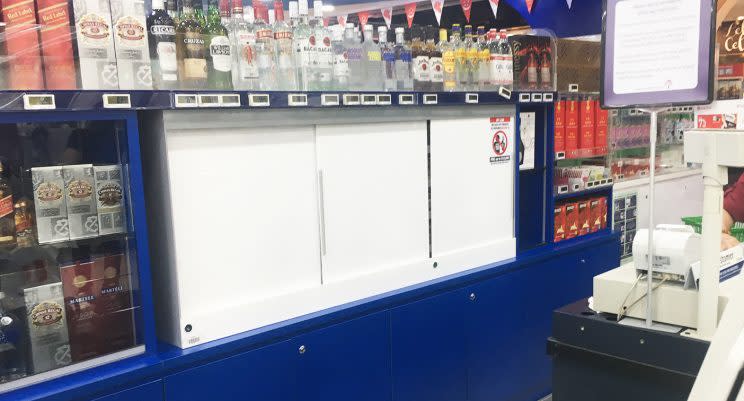 A smoking cabinet at a FairPrice supermarket. (Photo: Gabriel Choo/ Yahoo News Singapore)