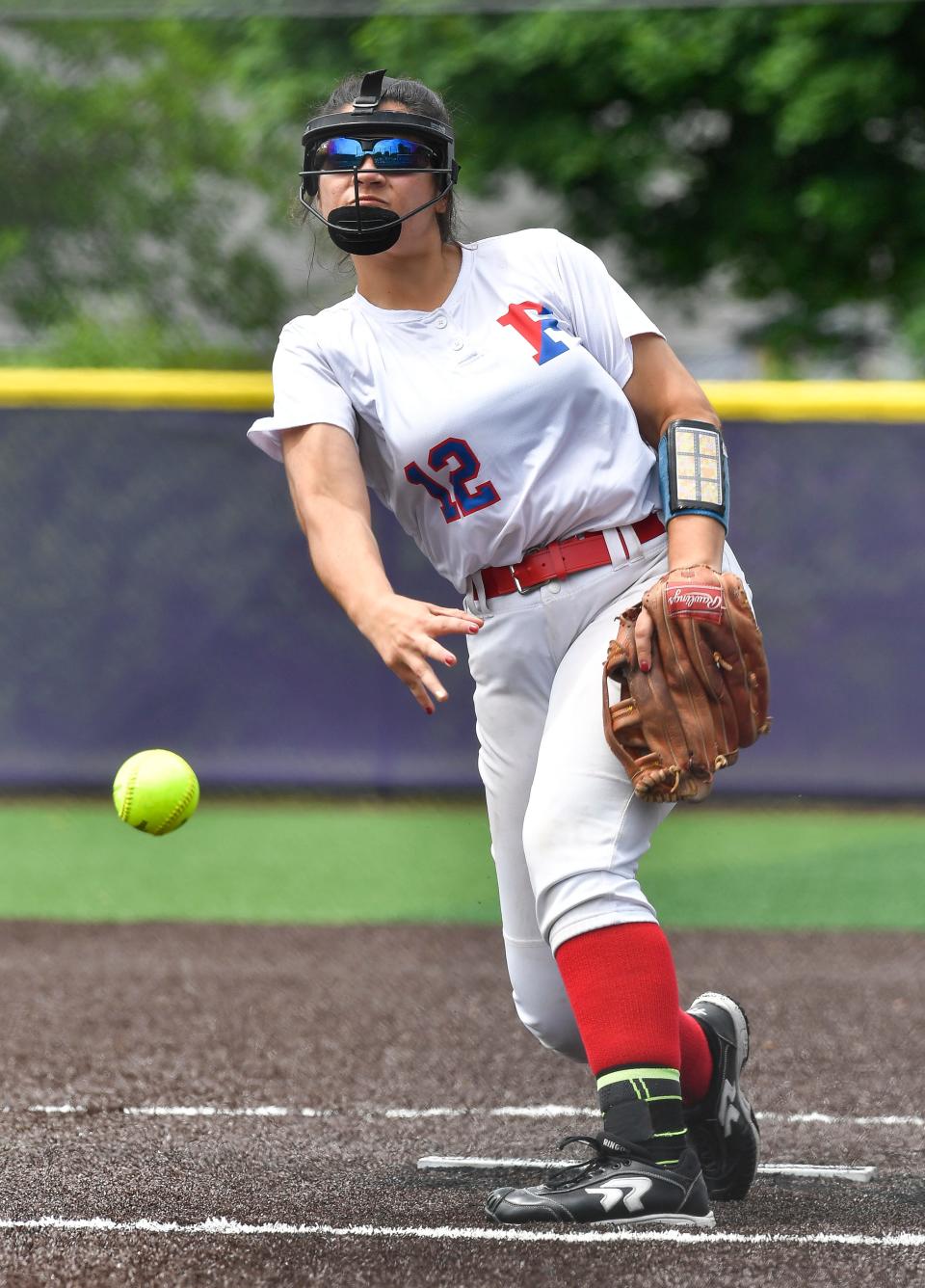 Fairport's Cecelia Byrne pitches against Victor during the Section V Class AA Championship at Greece Odyssey High School, Saturday, May 28, 2022. No. 1 seed Fairport won the AA title with a 2-1 win over No. 2 seed Victor.