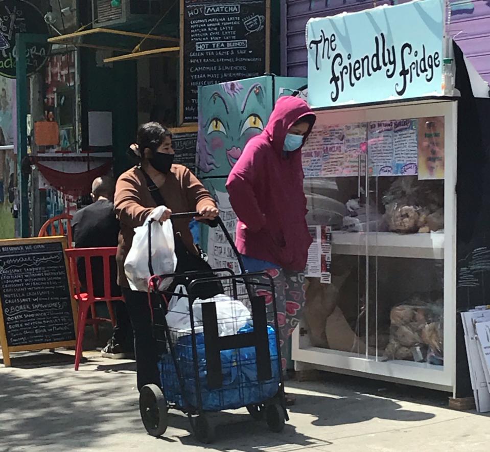 Residents can leave food donations in a community fridge, located on Knickerbocker Avenue in Bushwick, Brooklyn.