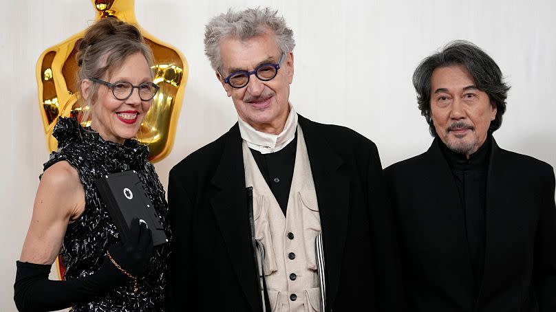 Donata Wenders, from left, Wim Wenders and Koji Yakusho