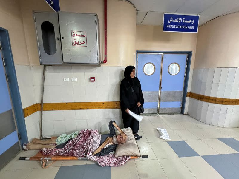 Palestinian patients transferred from the European Hospital to Nasser Hospital after the Israeli army's evacuation order of the eastern part of Khan Younis