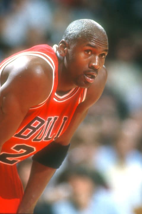 LANDOVER, MD – DECEMBER 23: Michael Jordan #23 of the Chicago Bulls looks on during a NBA basketball game against the Washington Bullets at Capital Centre on December 23, 1992 in Landover, Maryland. (Photo by Mitchell Layton/Getty Images)