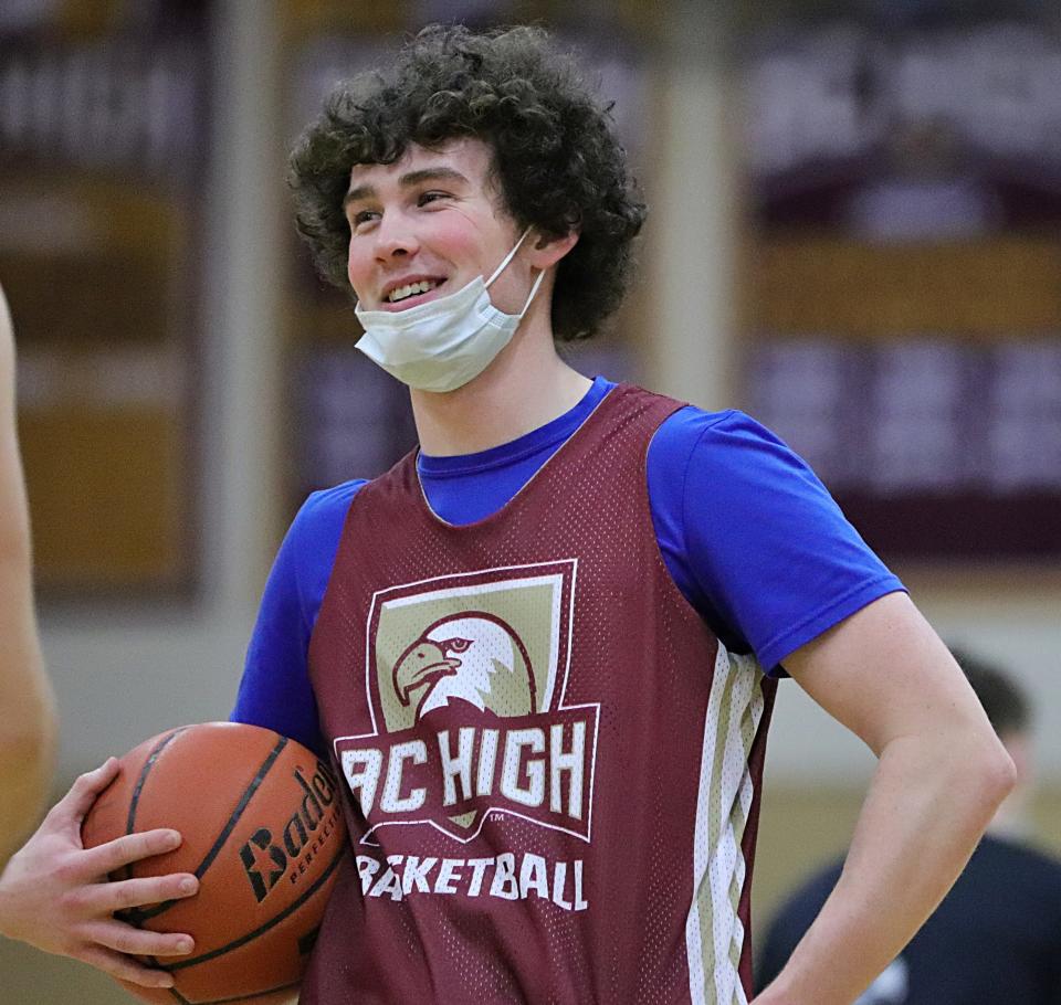 BC High's Mike Loughnane shoots at practice on Wednesday, Jan. 12, 2022, the day after scoring his 1,000th career point against Xaverian.