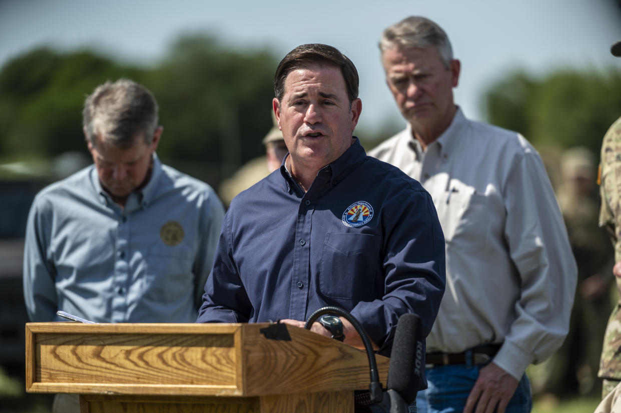 Doug Ducey, governor of Arizona, speaks during a news conference in Mission, Texas, in 2021.