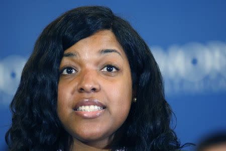 Amber Vinson speaks before her release from Emory University Hospital in Atlanta, Georgia October 28, 2014. REUTERS/Tami Chappell