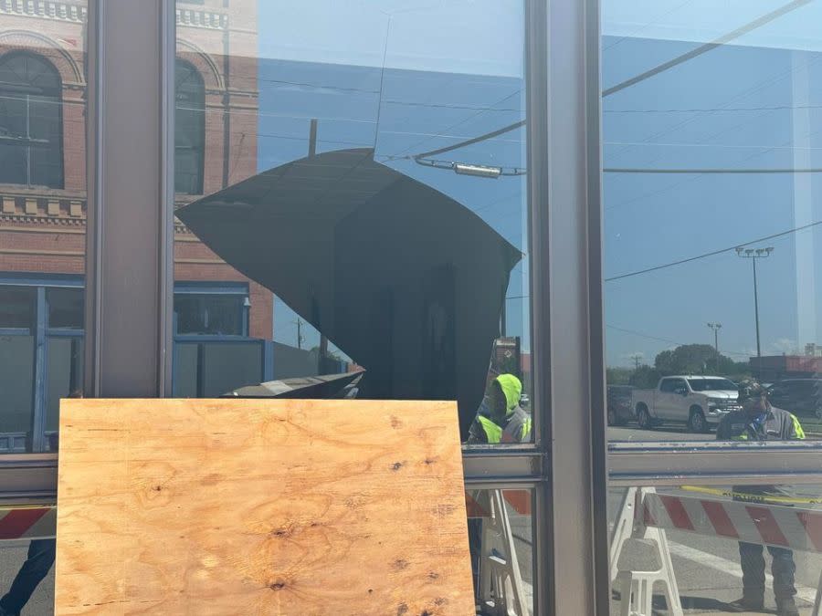 A window at the First Lockhart National Bank got broken after a deer jumped through the glass. (Photo Courtesy: Michelle Harmon)