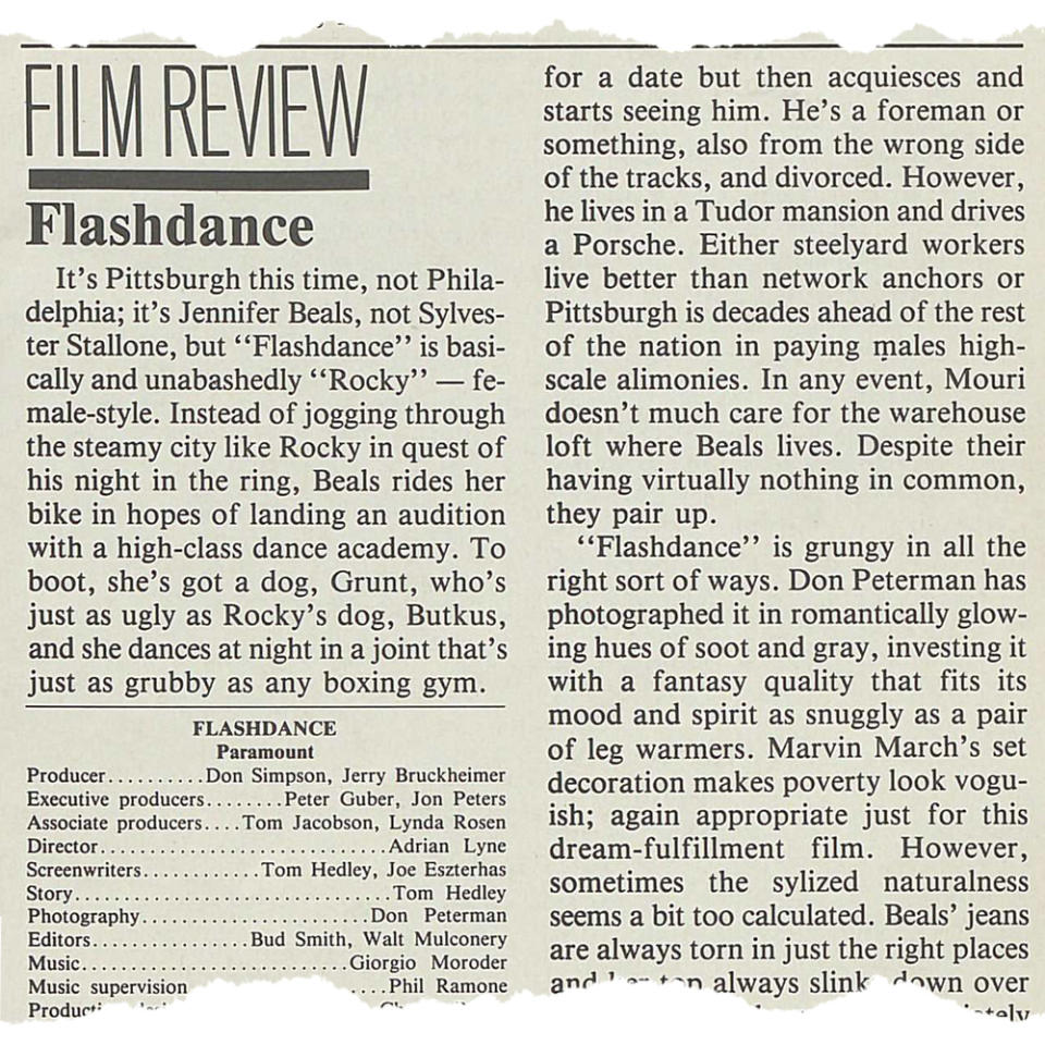 tear sheet of original 1983 THR review of 'Flashdance'